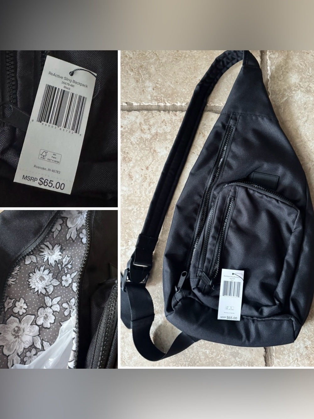 Vera Bradley NWT Black Reactive Sling Backpack crossbody ret:$65